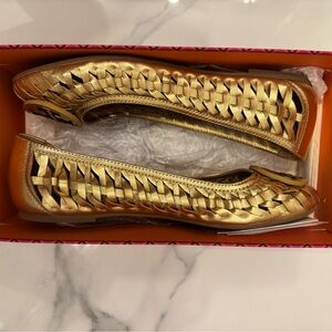 Tory Burch Huarache Logo Ballet - Metallic Veg Leather Gold 9.5